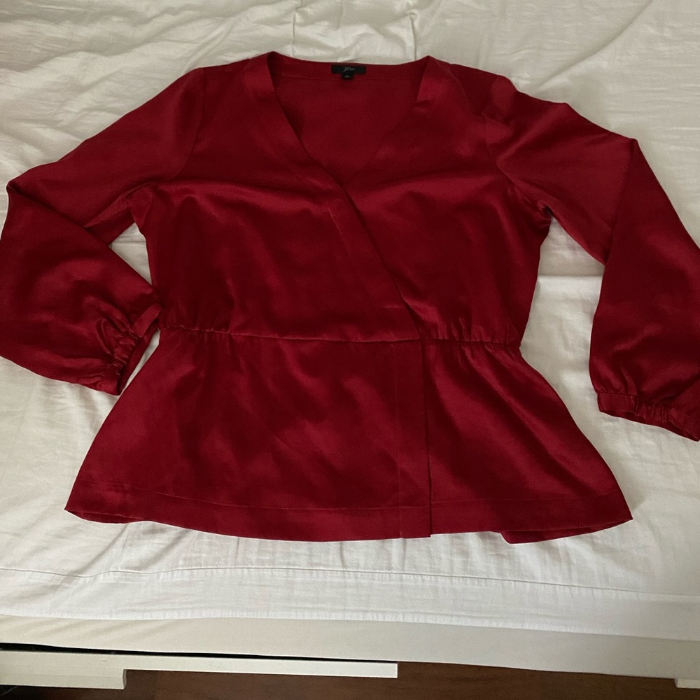 j crew red silk blouse